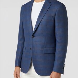 Bespoke Tazzio Europa Blazer Men’s‎ 38R Blue Windowpane Skinny Fit Sport Jacket